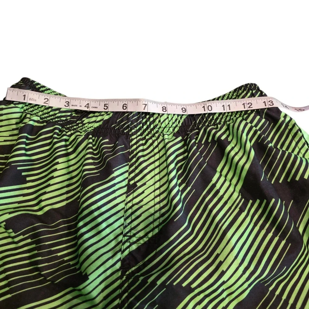 Nike Swim Trunks Green Black Striped Board Shorts Mesh Liner‎ Kids Boys Large